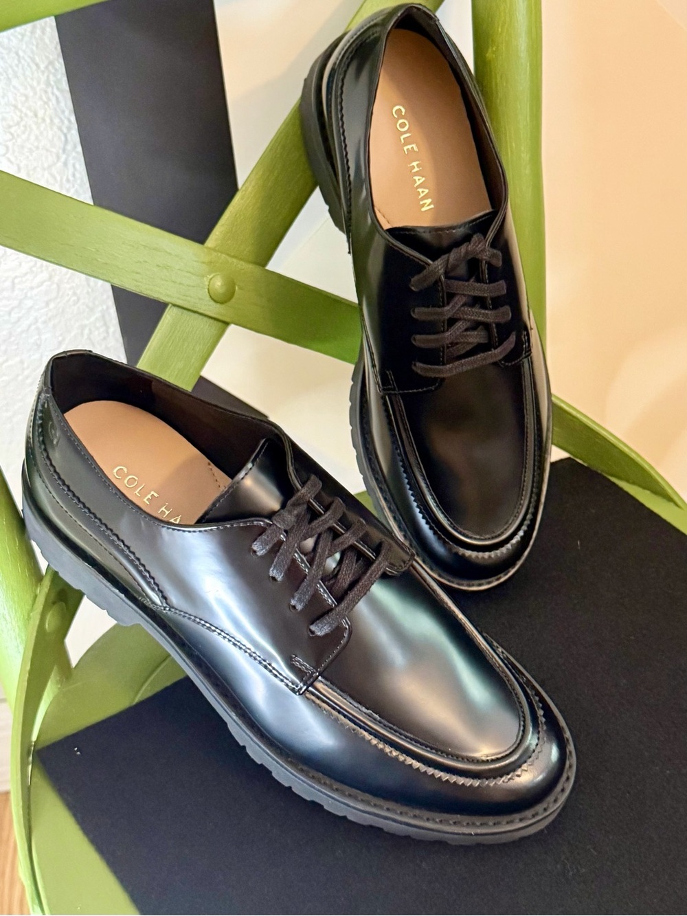 Cole Haan Treena Lug Oxford, Black Box Leather — Size 6B